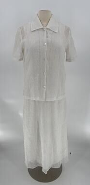 Vintage Betsy Lauren Dress Blouse Set Womens 6 White Sheer Floral Maxi Layered
